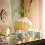 شمع معطر با ظرف شیشه‌ای، سبز روشن، رایحه سیب IKEA HOKGOK - Image 2