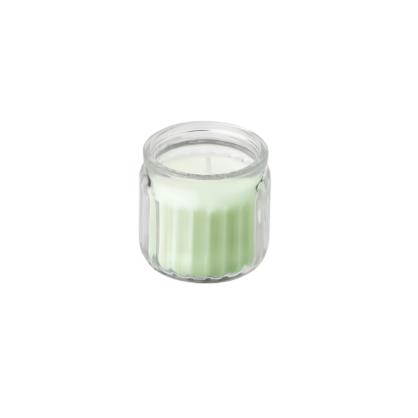 شمع معطر با ظرف شیشه‌ای، رنگ بژ ، رایحه وانیل IKEA LÖVSKOGSLUND